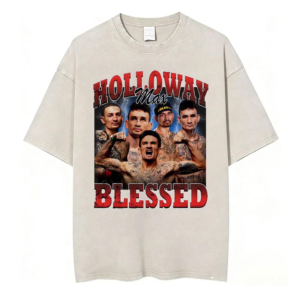 Ограниченная серия Мужские и женские футболки Max Holloway Blessed Retro Washed Мужские и женские Эстетика насилия Оверсайз футболка Летние топы Уличная одежда Футболка