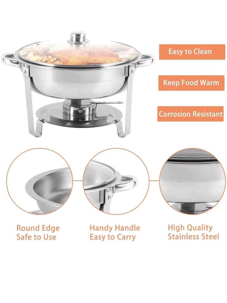 Stainless Steel Round Buffet Stove - Commercial Food Warmer & Chafing Dish Heater