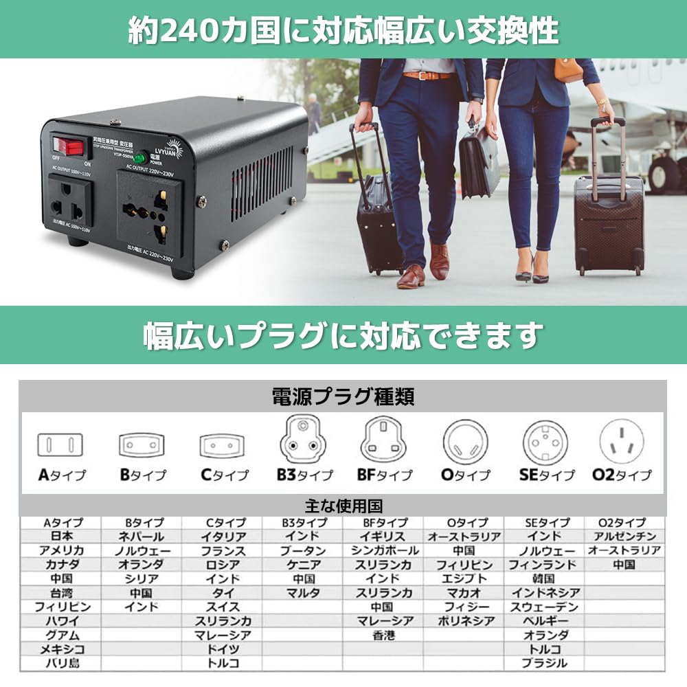 LVYUAN 550W Dual-Use Transformer, 100V110V-220V240V, Travel Compatible, UpDown Transformer, Dual-Use Step-DownStep-Up Transformer, Portable
