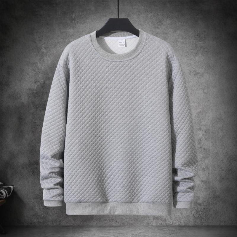 Men's Quilted Crew Neck Sweatshirt Casual Textured Pullover Top for Daily Wear