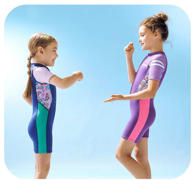 Kids Girls 2.5mm Short Sleeve Full Bodysuit Wetsuit Swimming Diving Surfing Warm Thermal Protection