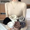 Knitted Sweater As Base Women's Autumn and Winter Outfit Half High Neck Sweater Slim Fit Long Sleeved Mid Neck Warm Top