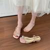 Coarse-heeled sandals for women's summer wear with skirts, rhinestones, high heels, and beautiful cool slippers.