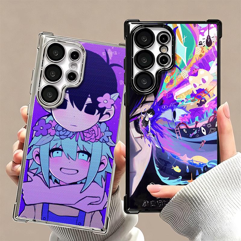 O-Omori Cartoon Game Plating Phone Case For Samsung Galaxy S24 S25 FE S26 Edge S23 Ultra S22 S21 Plus S20 Anti-Fall Airabag Cove