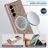 Магнитный чехол для телефона Galaxy Z Fold 7 Fold 6 с блестками, стразами, покрытием из искусственной кожи, вращающимся держателем, антишпионское стекло