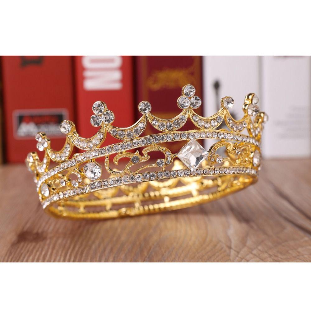 Crystal Baroque Crown Sparky Round Crown for Women Headwear Crystal Bridal Tiara Banquet