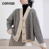Retro Autumn and Winter Knitted Plus Size Cardigan Women Striped Lazy Wind V-neck Loose Jacket Thickened Sweater
