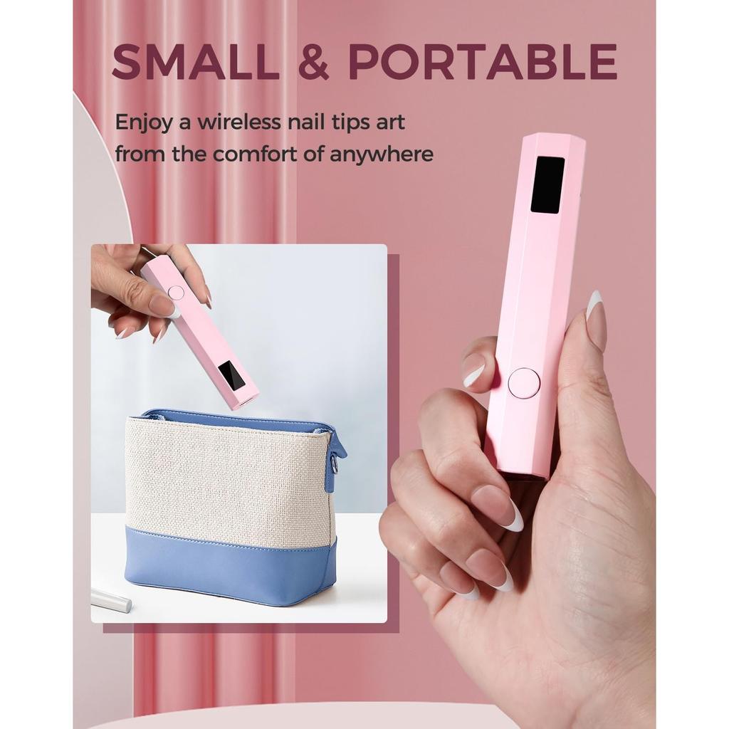 mlogiroa UV Nail Light Handheld UV Light for Nails 3W Portable Led Lamp with 2 Timer Settings 20/60s for Gel Polish Home DIY Salon Women(Pink)