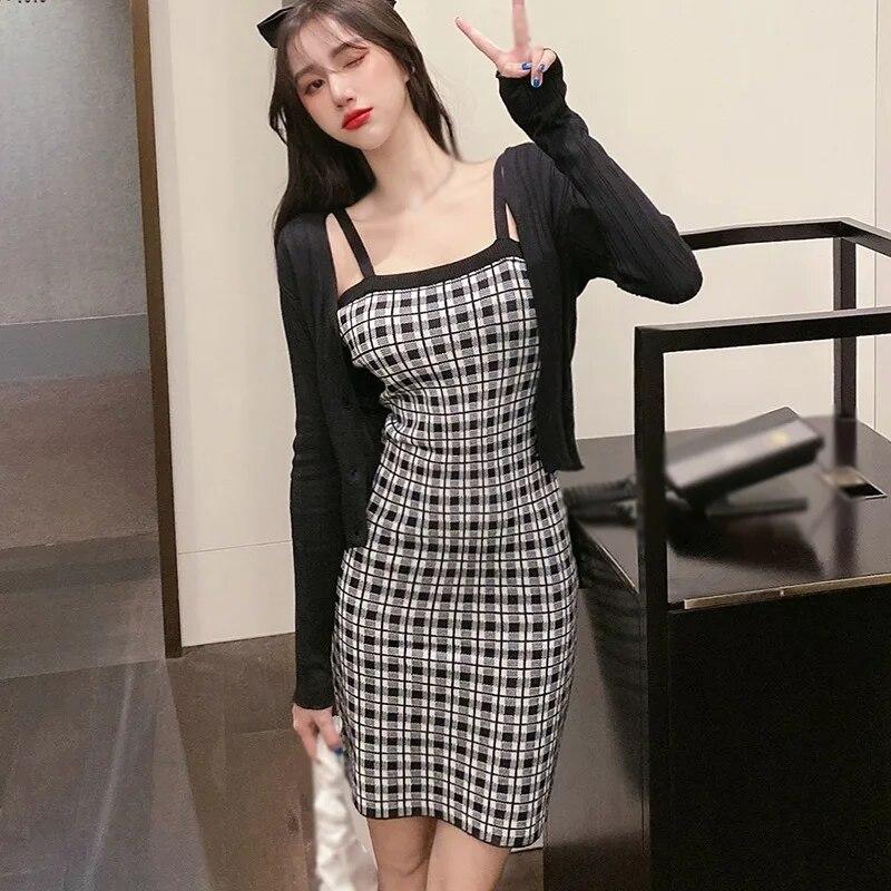 Женское платье в клетку, тонкие трикотажные платья на бретельках без рукавов с открытой спиной