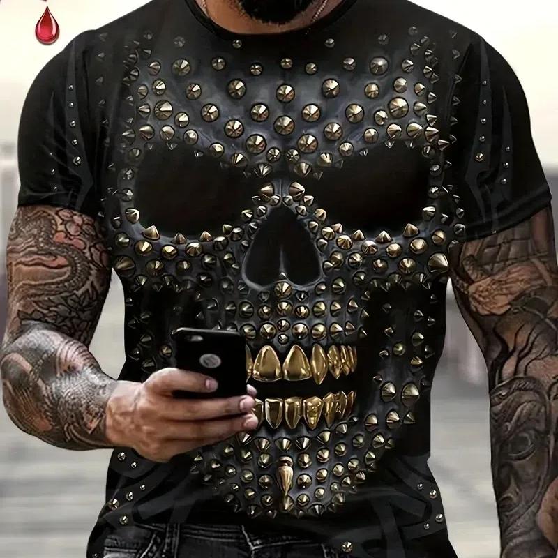Мужская футболка с черепом в стиле ретро High Street с 3d принтом и короткими рукавами, летняя мужская футболка, винтажная футболка большого размера для мужчин, уличная футболка