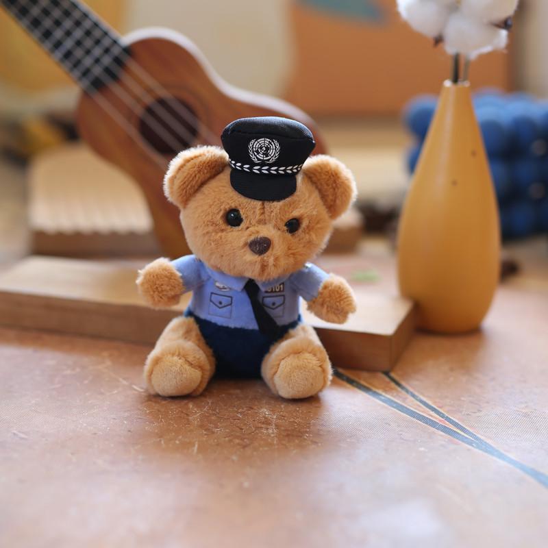 Adorable Plush Teddy Bear Keychain Soft Pp Cotton Stuffed Toy Police Firefighter