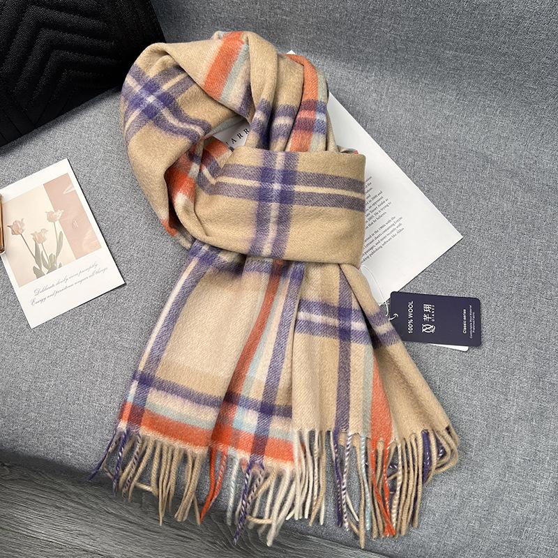 High Quality 100% Wool Scarf Winter Autumn Women Men Pure Wool Scaves Women's New British Style Warm Muffler Female Cold Day