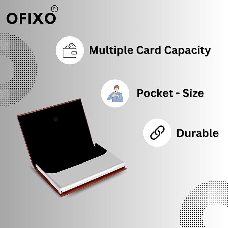 OFIXO Металлический кошелек-визитница на 10 слотов из кожзаменителя с магнитной застежкой (Коричневый и Серебряный