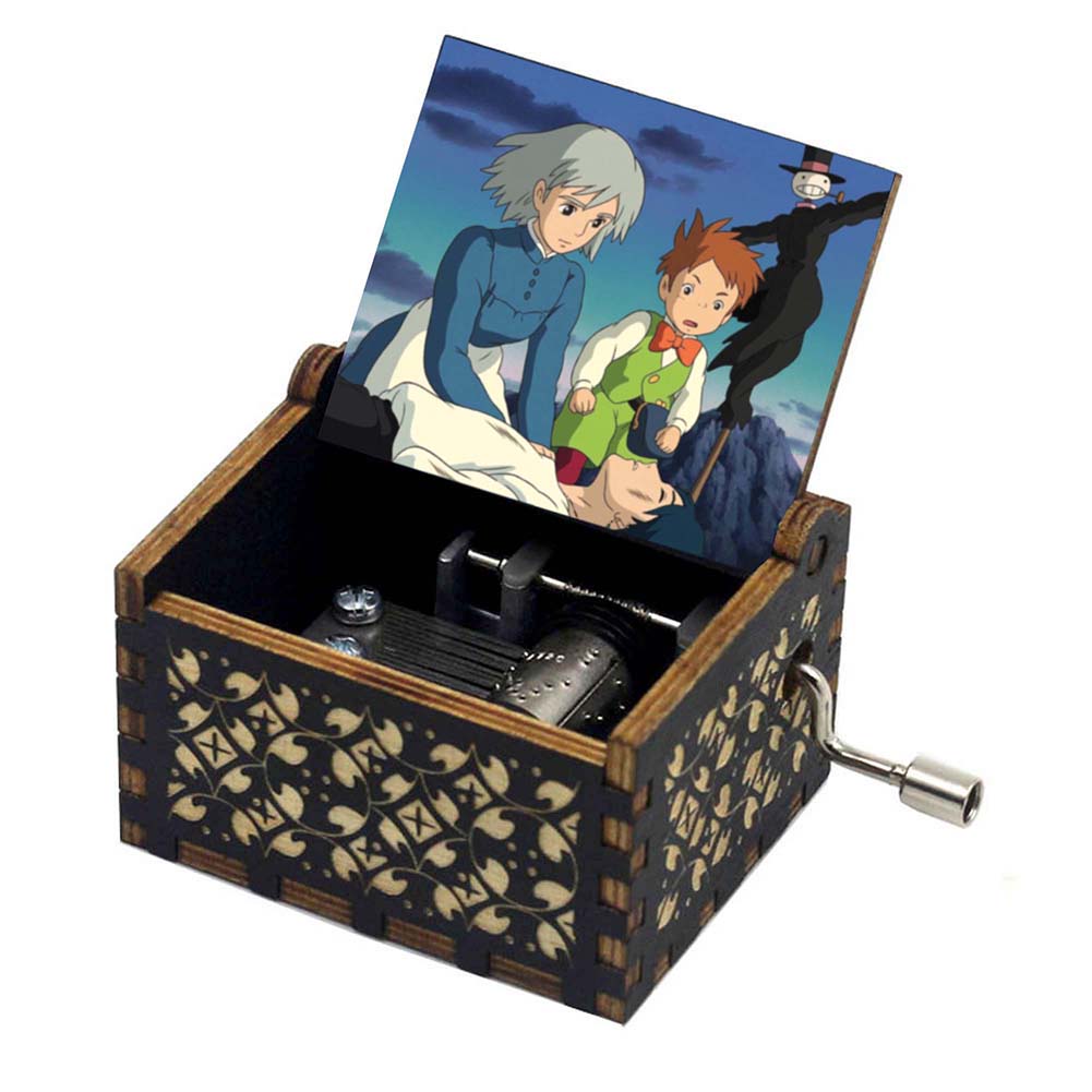 Anime Howl's Moving Castle Black Wooden Music Box Merry Go Round of Life Theme Fans Friends Mechanical Birthday Lovely Gifts