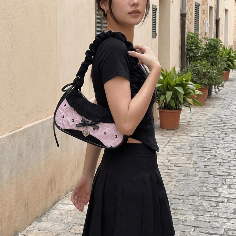 Korean Style Bow Shoulder Bag Leisure Crossbody Bag Lovely Underarm Handbag Travel