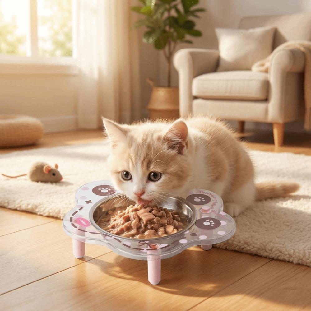 Stainless Steel Pet Feeding Bowl Flower Shape Dog Water Bowl Neck Protection Bowl Indoor Use