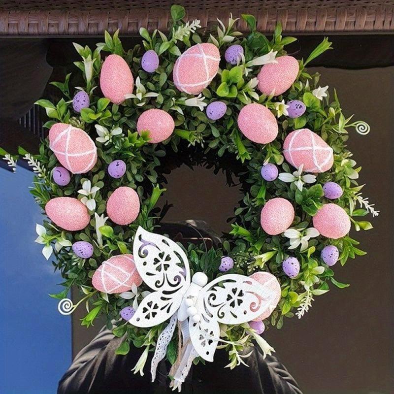 New Funny Easter Wreath with Colorful Eggs Spring Door Wall Acrylic Flat Print Decor