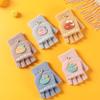 Children Autumn and Winter Boys Cute Cartoon Half Finger Open Finger Flip Warm Knitted Girls Gloves Primary School Students