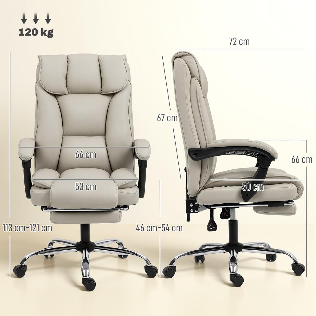 Pet-Friendly Faux Leather Computer Desk Chair, Executive Office Chair with Footrest and Double-Layer Padding, Khaki