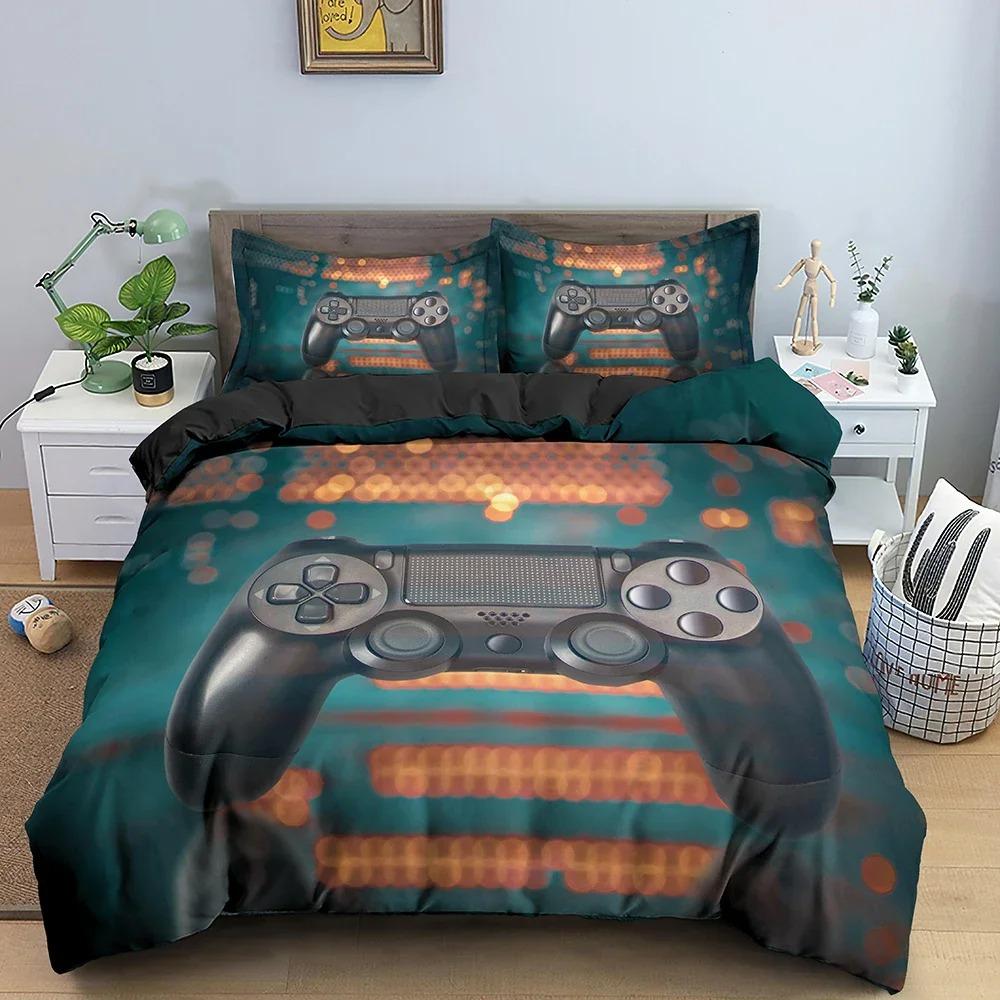 Подростковое одеяло с пододеяльником на тему видеоигр King Gamepad Controller Комплект постельного белья Молодежный игровой комплект постельного белья 3D Полиэстеровая наволочка Инструмент