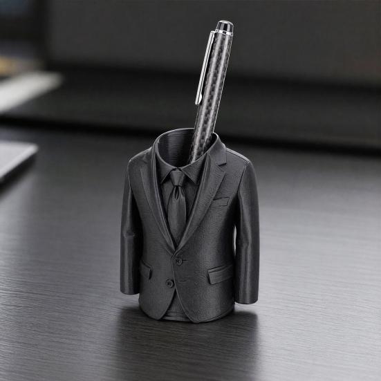 Стильный Настольный Аксессуар 3D Печатный Держатель для Ручек в Форме Костюма, Креативный Бизнес-Органайзер для Карандашей Маркеров Ножниц, Матовый Держатель Офисный Черный