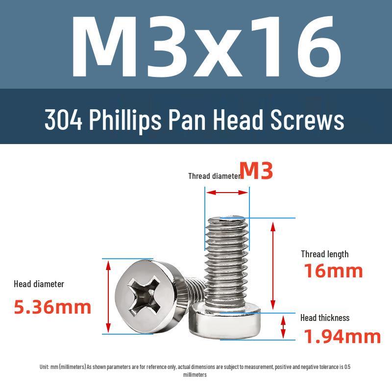 Yigu 304 Stainless Steel Phillips Round Head Machine Screws M2.5-M5