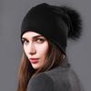 Female Natural Raccoon Fur Pompom Hats Beanies Autumn Winter Warm Solid Caps For Women Fashion Cotton Skullies Thin Hat