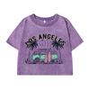 Women Cotton Washed T-Shirts Trend O-Neck Regular Fit Crop Tees A Vacation Car Trip Printing Street Female Clothes