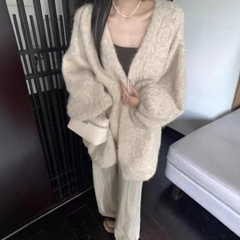 Korean Lazy Style Sweater Jacket for Women Autumn Winter Loose Alpaca Velvet Knitted Cardigan