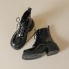 Patent Leather Lace-up Martin Boots Short Boots for Women 2025 Autumn and Winter Thick-soled Waterproof Platform 7cm High-heeled Thick-heeled Light-so