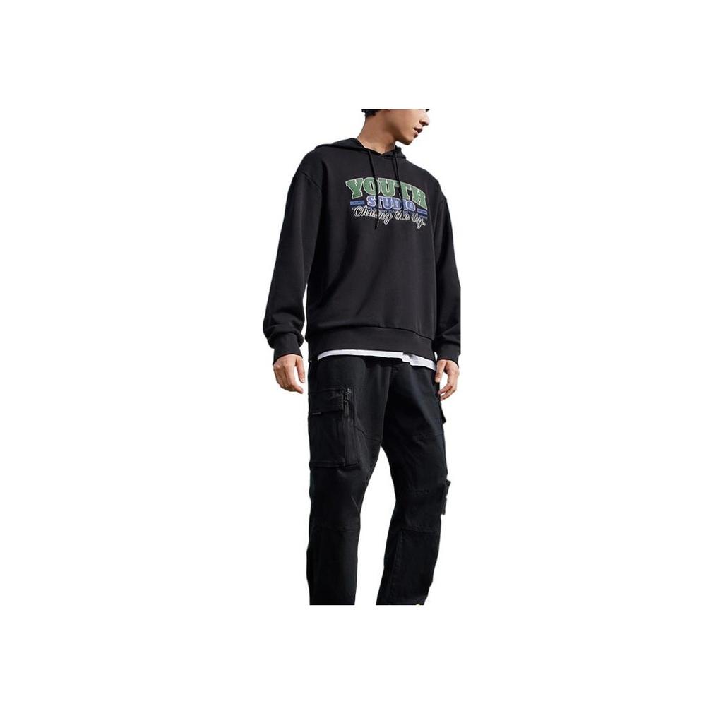 Anta Life Series FW22 Толстовка с капюшоном с буквенным принтом и завязками, унисекс, черные 952238702-3