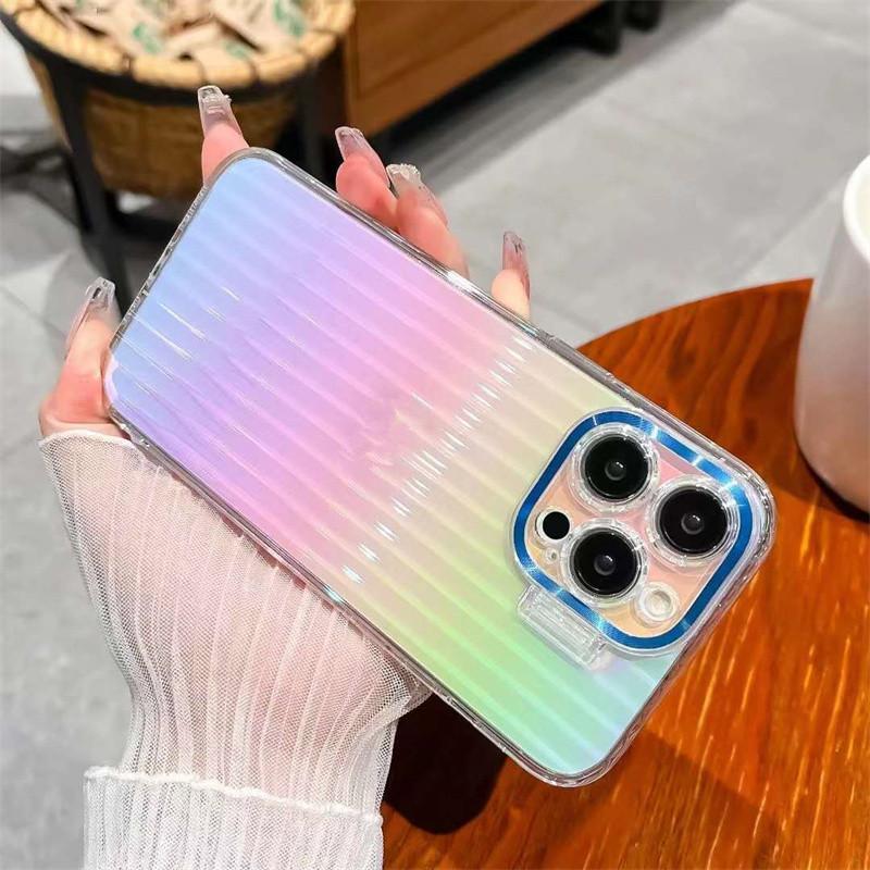 Роскошный красочный чехол для телефона с держателем лазерной линзы для iPhone 14 13 12 Pro Max, прозрачный акриловый противоударный чехол