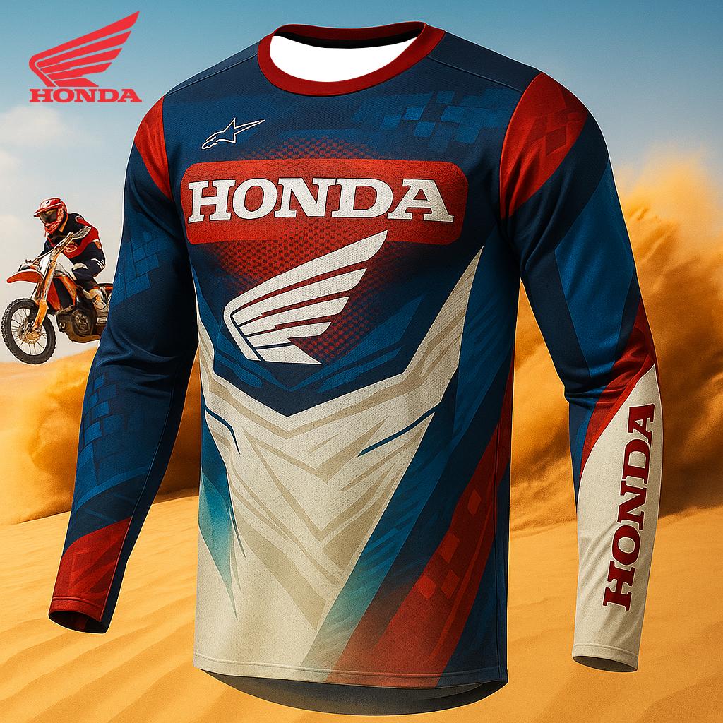 JBH4 Honda Printed Pattern Off-road Motorcycle Jersey Mountain Bike Racing Sport Long Sleeve T-Shirt Breathable Quick Drying Top