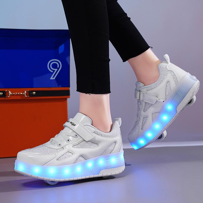 TUINANLE Детские туфли для мальчиков и девочек с мигающими роликовыми коньками, детская обувь со светодиодной подсветкой, светящиеся колеса