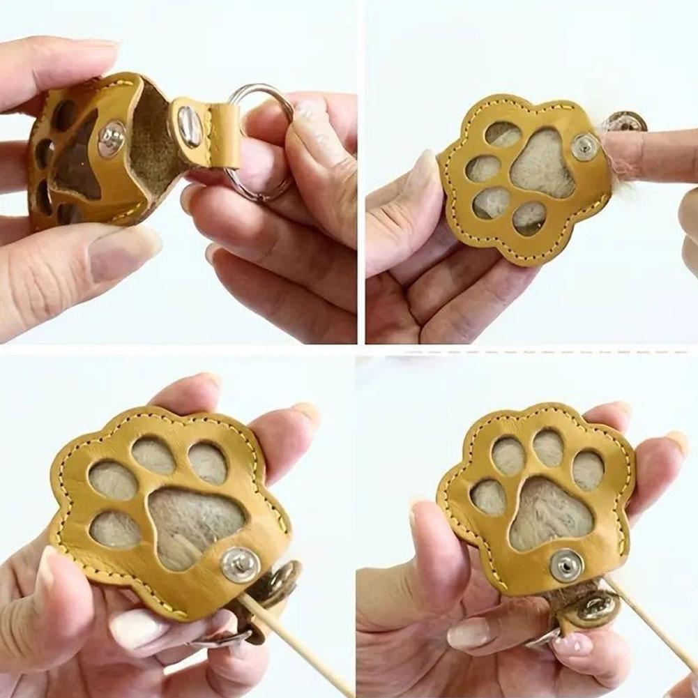 Cute Cat Claw Hair Keychain Creative Puppy Pet Hair Storage Bag Keyring PU Leather Dogs Paw Pendant Hanging Accessory