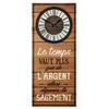 [Q9062] - Brown 'Messages' Wooden Wall Clock (Time Is Worth More Than Money So Spend It Wisely) - 70x30 Cm