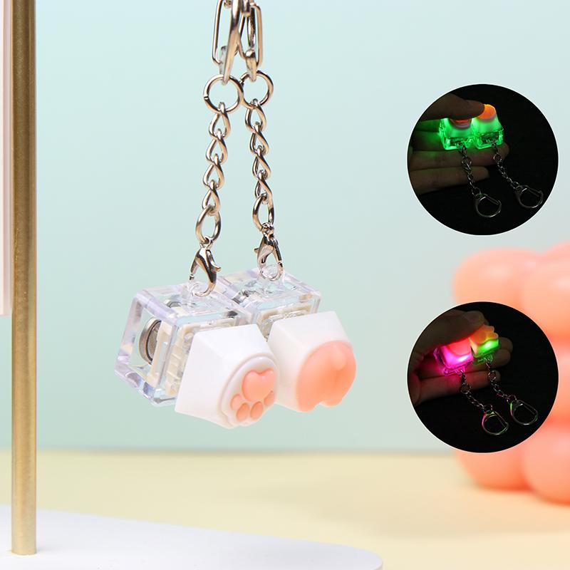 Creative Pink Cat Claw Keycap Mechanical Keyboard Keychain Led Keyboard Keyring Cute Girly Bag Pendant Relief Stress Toys
