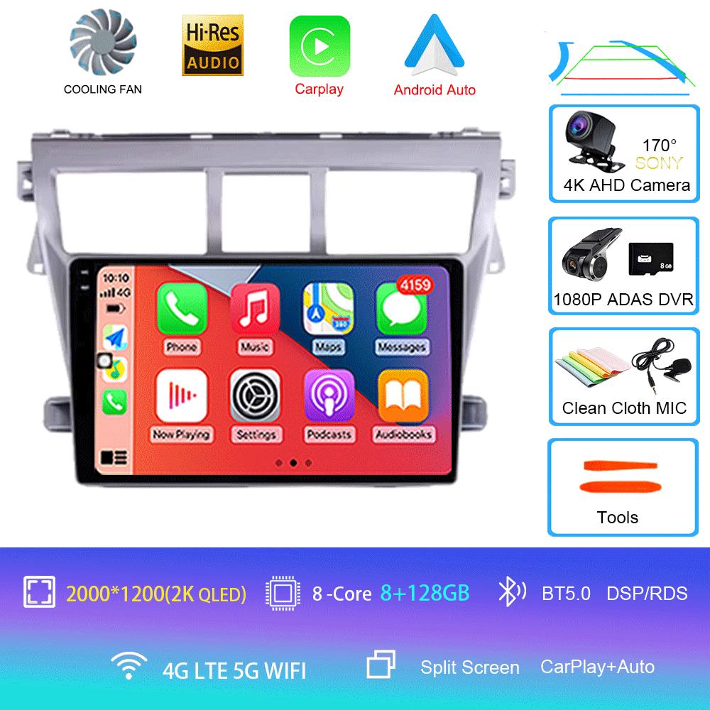 Для Toyota Vios Yaris 2007 2008 - 2012 9-дюймовый автомобильный стерео радио мультимедийный видеоплеер Android 14 Auto Carplay GPS навигация