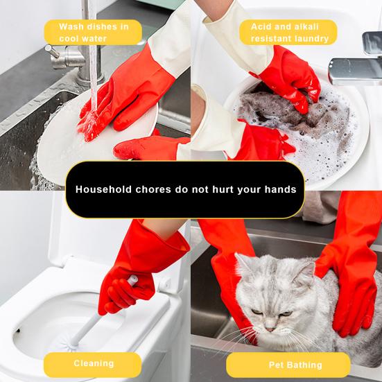 1 Pair Dishwashing Gloves Non-Slip Breathable Household Waterproof Puncture-resistant Oil-proof Design Cleaning Gloves