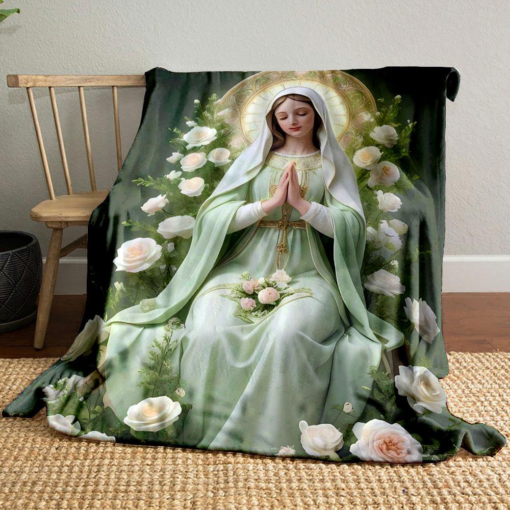 Our Lady of Grace Floral Prayer Blanket  Printed Blanket for Living Room Bed Couch lunch break Soft Cozy Blanket for Friend's festival Gift