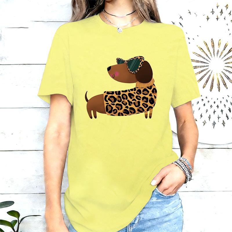 Leopard Print Dachshund Dog Graphic Tshirt Unisex Casual Cotton Short Sleeve Cute Pet Lover Tee