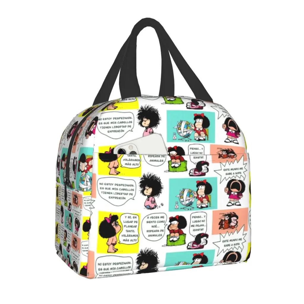 Mafalda Quino Comics Thermal Insulated Lunch Bag Resuable Lunch Box for Women Kids Outdoor Camping Travel Food Storage Bags