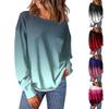 Women's Casual Round Neck Loose With Pockets Gradient Print Long Sleeve Top