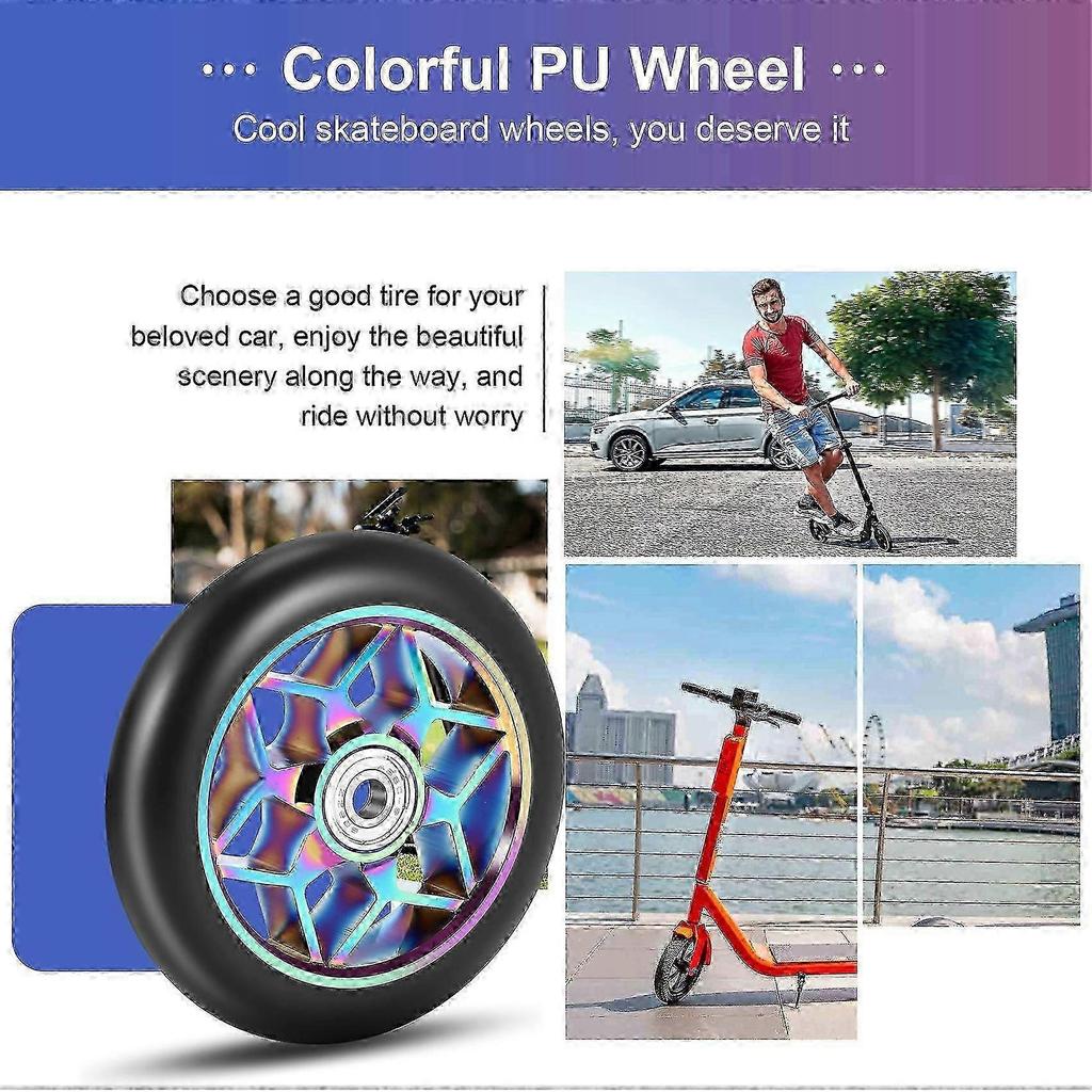 2 Pcs 110mm Scooter Wheels Pu Wheels Thick Stunt with Bearings(Black) Edition 0813