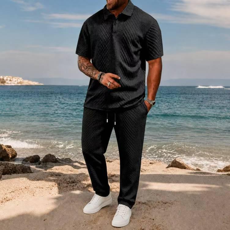 Men's Quick-Dry Summer Jacquard Shirt and Shorts Set