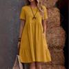 Vintage Baggy Pockets Solid Color Crew Neck Women's Dress