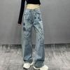 Cartoon Graffiti Jeans Trousers Female Autumn Winter High Waist Women Denim Pants Vintage Loose Wide Leg Pants 2023 New