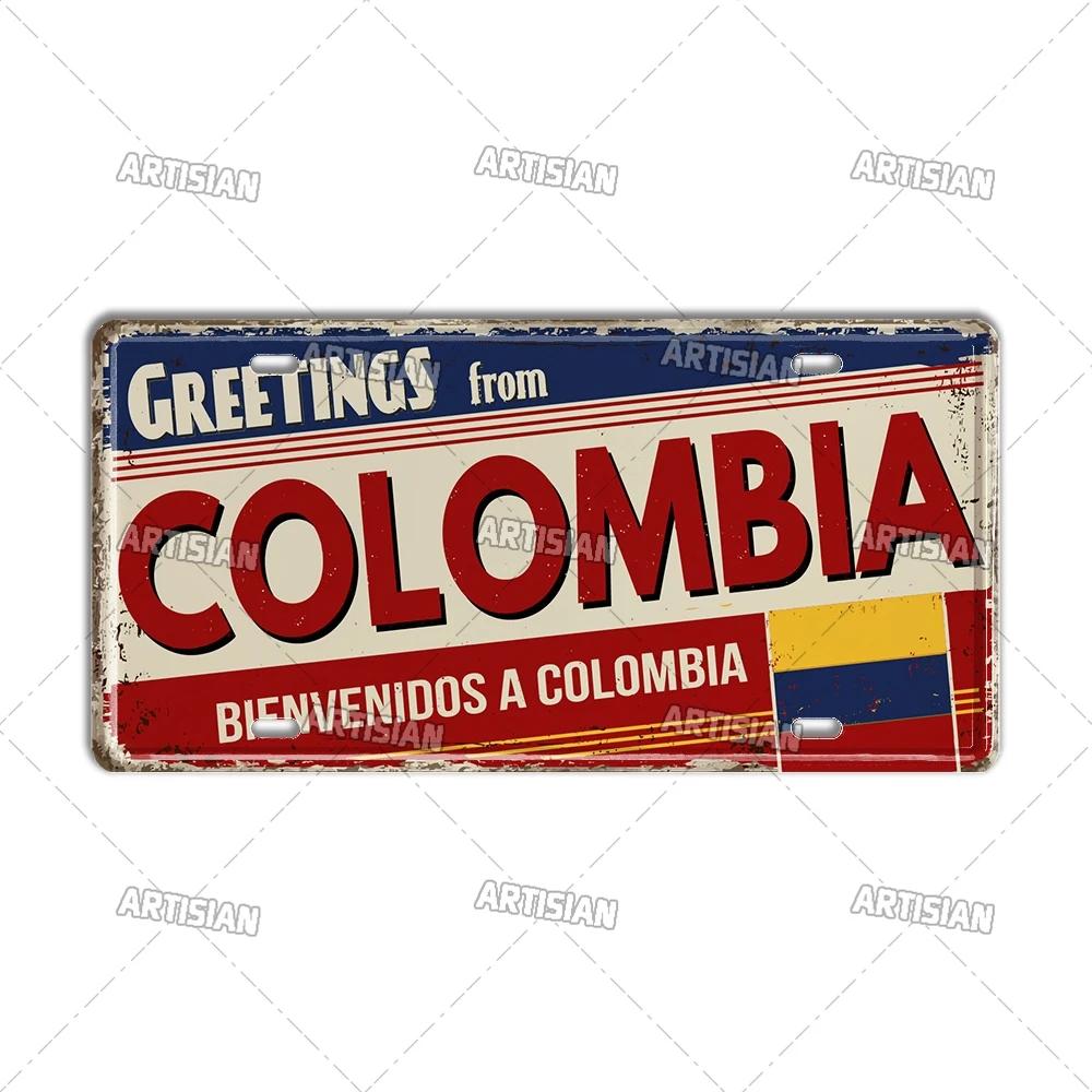 Mfoever Artisian Argentina Ecuador Chile Colombia License Plate Landmark Metal Sign City State Decorative Car Plate Wall Decor Garage