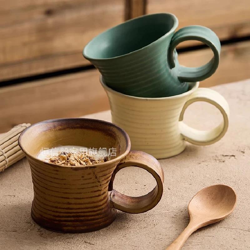 Кружка в стиле японской керамики в стиле ретро с изображением инопланетян, кофейная чашка для латте, капучинолы, цветочная чашка, керамическая кружка, посуда для питья