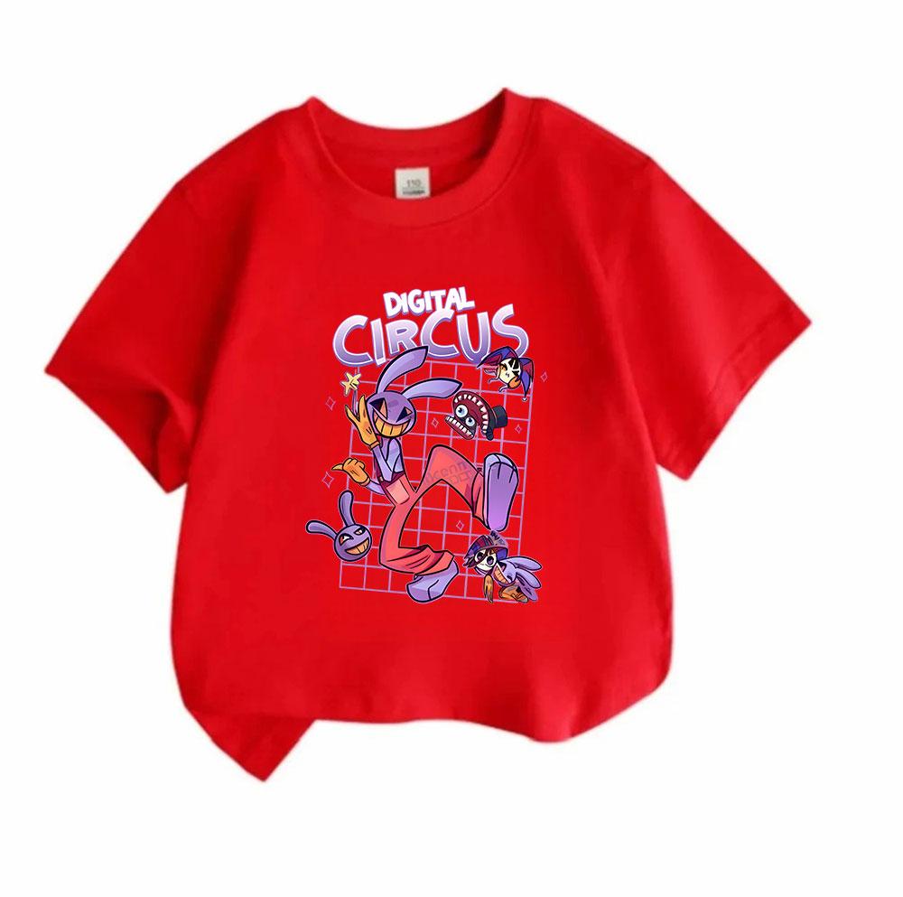 Kids Boys Girls 100% Cotton Short Sleeve O-Neck T-Shirt, Funny Digital Circus Cartoon Print Casual Comfortable Tees for Children Daily Wear